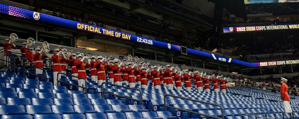 Marines with “The Commandant’s Own,” U.S. Marine Drum and Bugle Corps, showcased their talents in front of thousands of enthusiastic fans at Lucas Oil Stadium