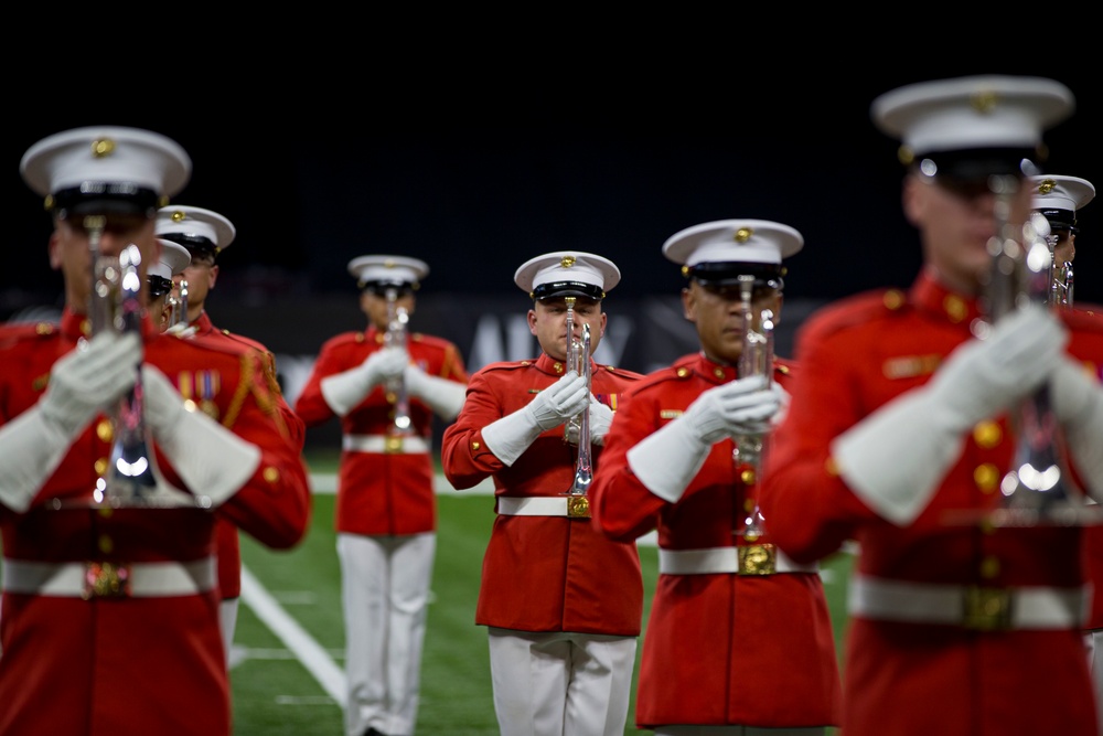 Marines with “The Commandant’s Own,” U.S. Marine Drum and Bugle Corps, showcased their talents in front of thousands of enthusiastic fans at Lucas Oil Stadium