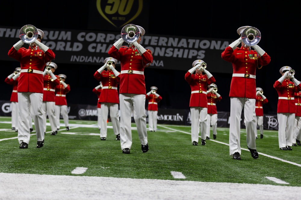 Marines with “The Commandant’s Own,” U.S. Marine Drum and Bugle Corps, showcased their talents in front of thousands of enthusiastic fans at Lucas Oil Stadium