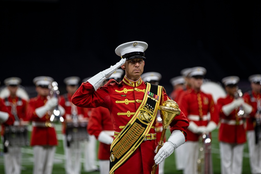 Marines with “The Commandant’s Own,” U.S. Marine Drum and Bugle Corps, showcased their talents in front of thousands of enthusiastic fans at Lucas Oil Stadium