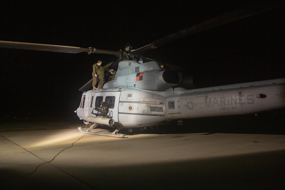 Marines with Marine Light Attack Helicopter Squadron (HMLA) 167 support exercise Northern Strike 22-2