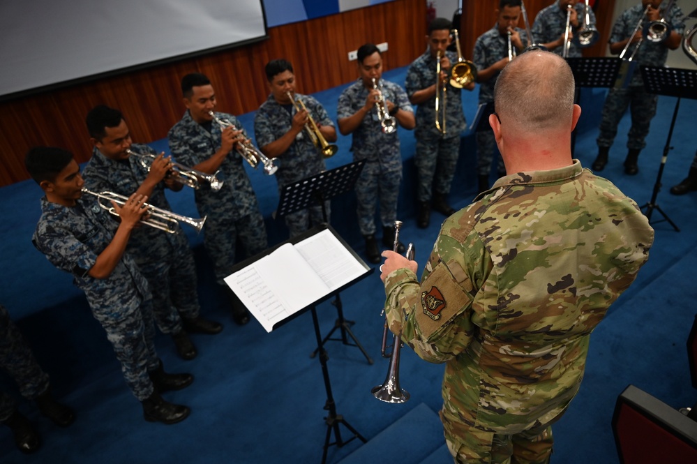 U.S., Malaysian, Australian band members play together during PAC ANGEL 22