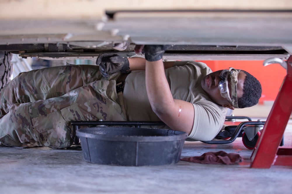 Soldier Changes Transmission Fluid