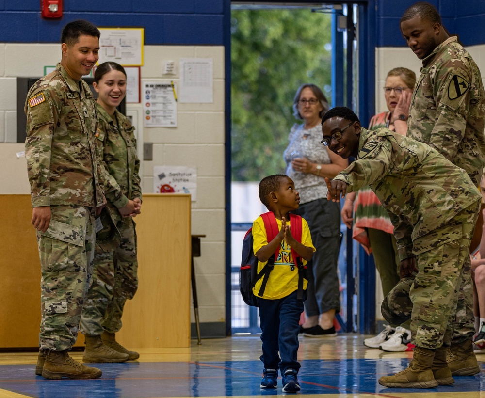 Troopers Welcome Children To Their First Day Of School