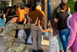 Troopers Welcome Children To Their  First Day Of School