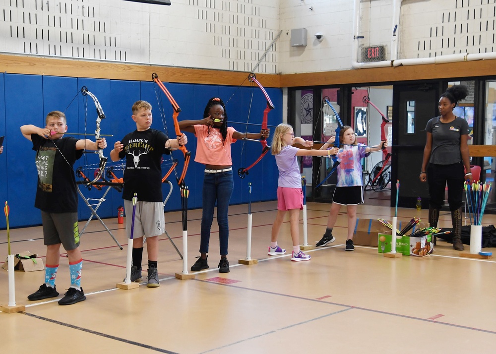 Hanscom youth take aim during archery camp