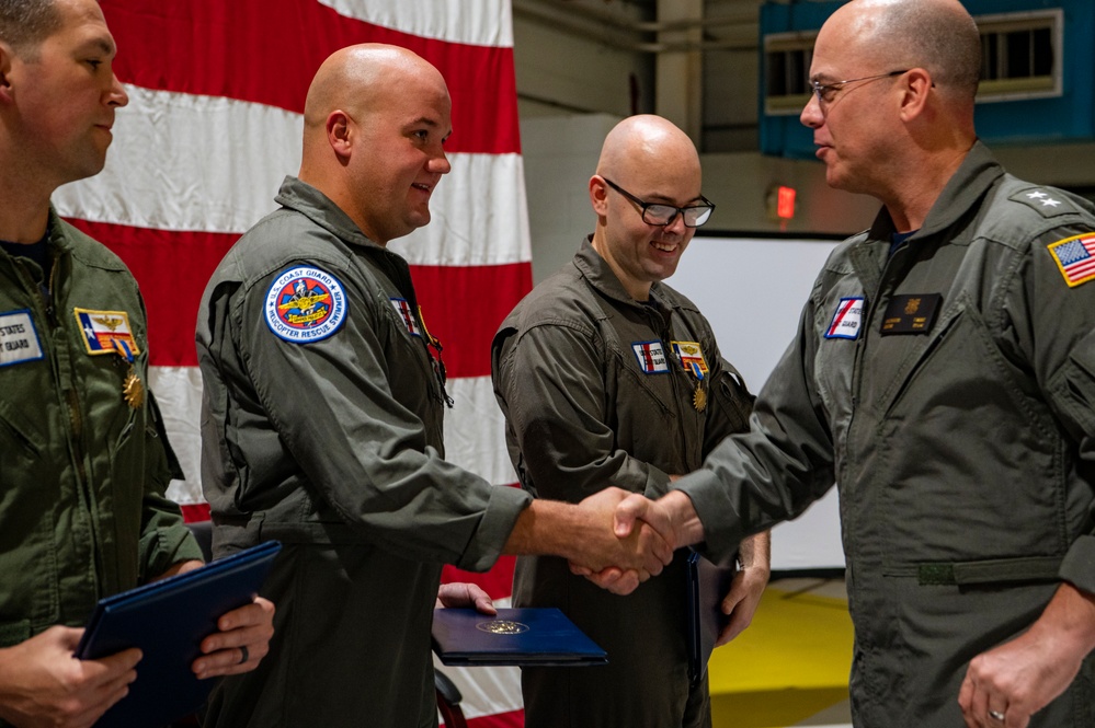 Coast Guard Air Station Houston crew recognized for saving 9 during rig fire