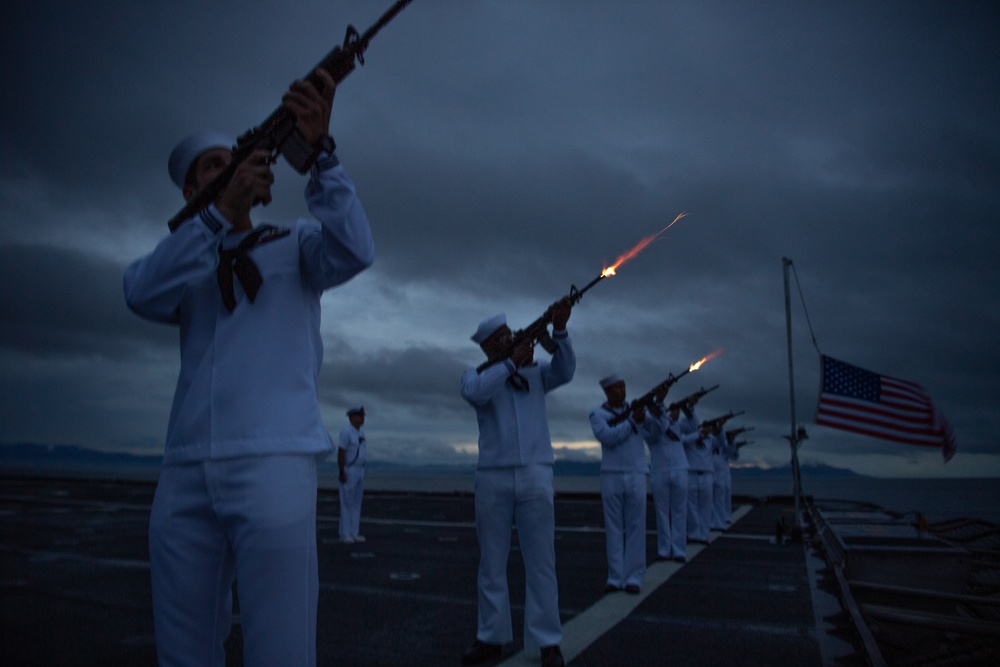 USS Oakland (LCS 24) honors the 80th anniversary of the Guadalcanal Campaign of World War II.