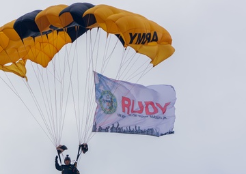 The U.S. Army Parachute Team jumps for the Chicago Air and Water Show