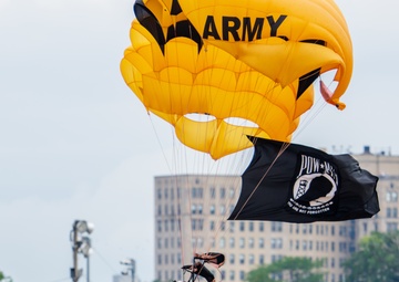 The U.S. Army Parachute Team jumps for the Chicago Air and Water Show