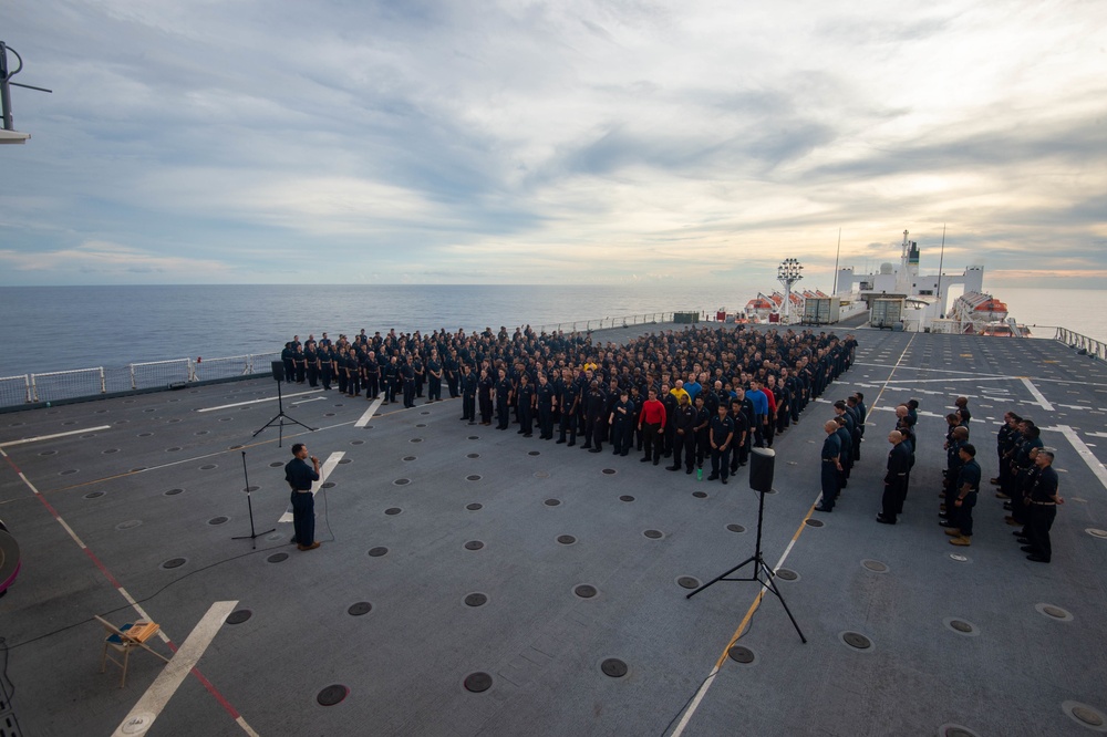 USNS Mercy Conducts All Hands Call