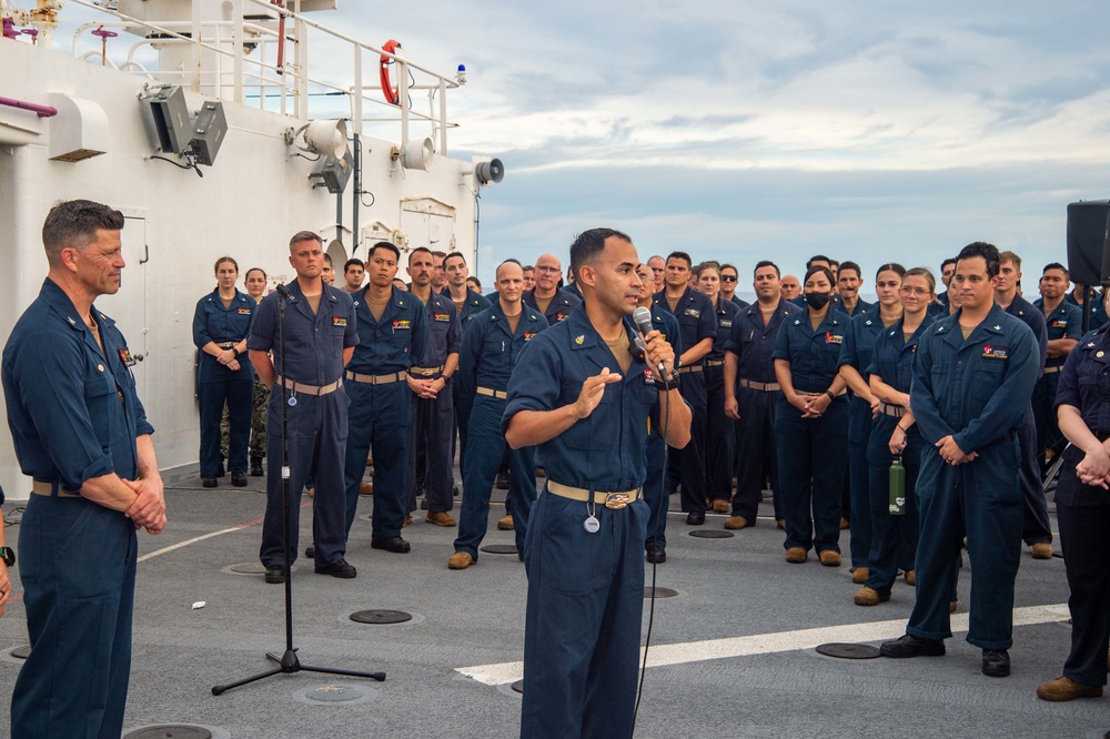 USNS Mercy Conducts All Hands Call