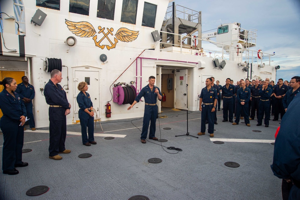 USNS Mercy Conducts All Hands Call