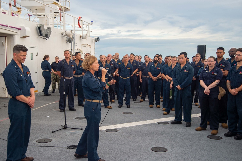 USNS Mercy Conducts All Hands Call