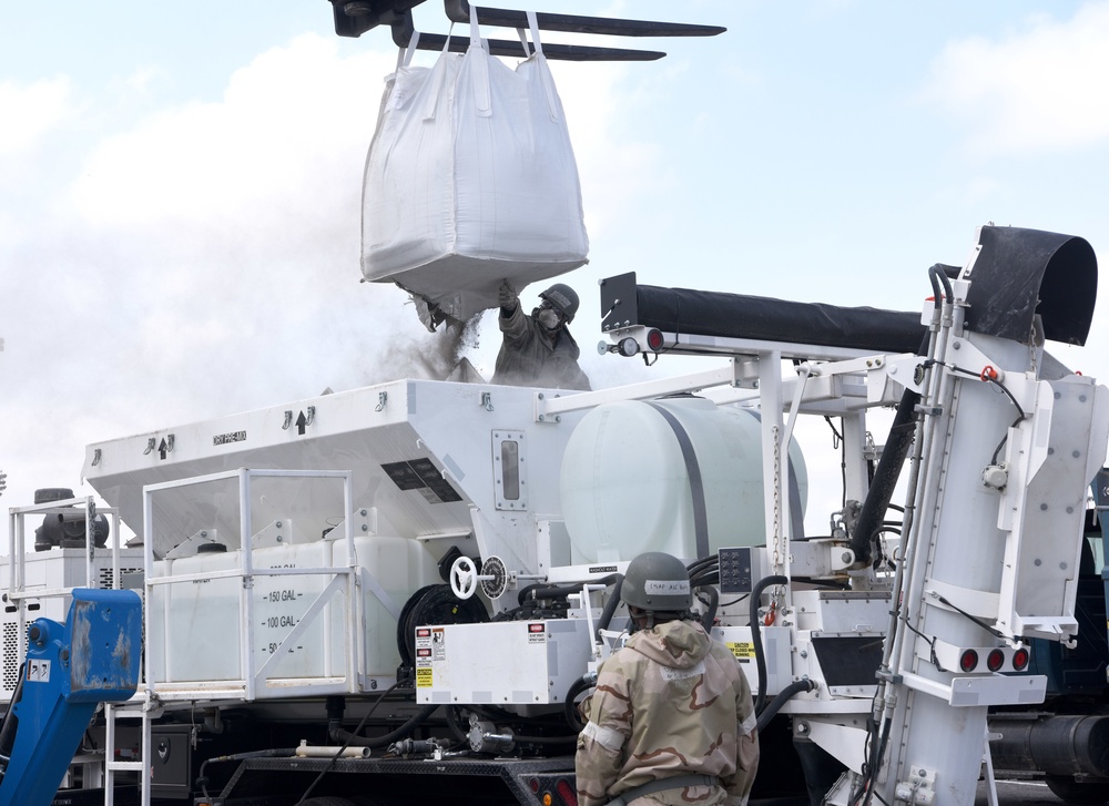 100th CES simulate repair of damaged runway during CBRNE exercise