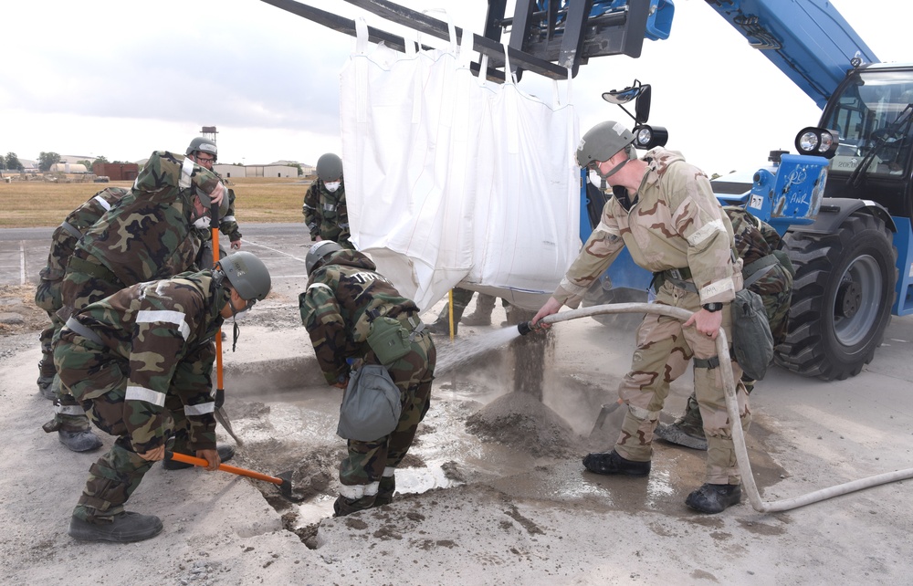 100th CES simulate repair of damaged runway during CBRNE exercise