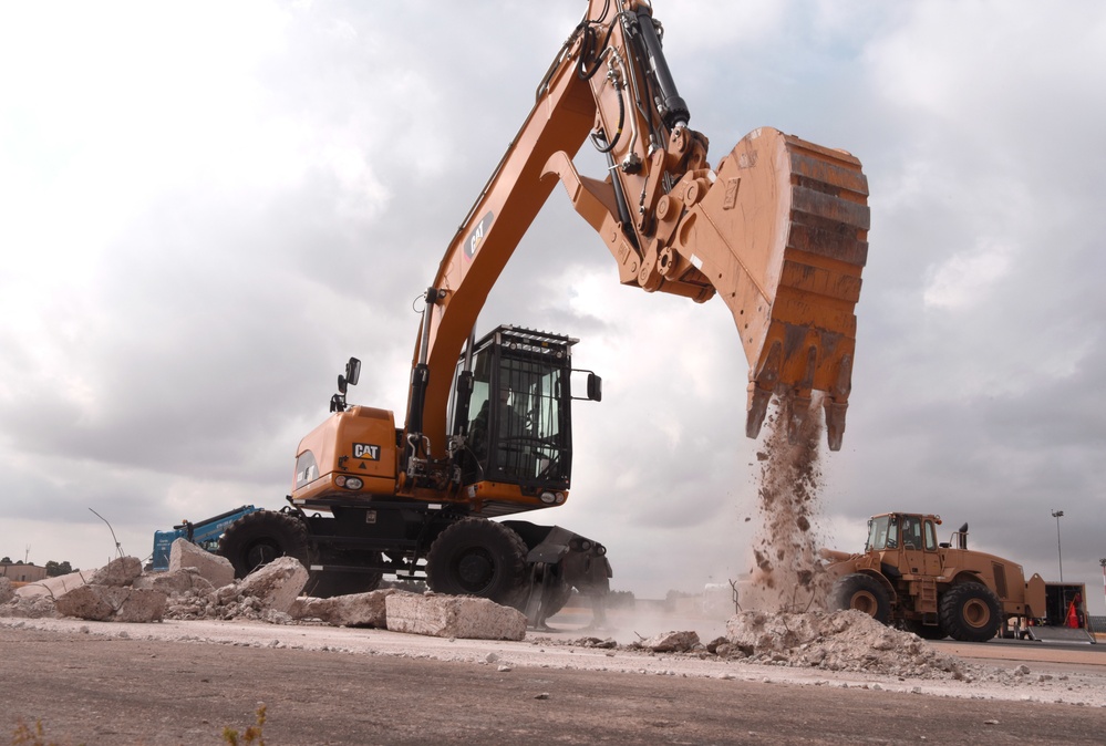 100th CES simulate repair of damaged runway during CBRNE exercise