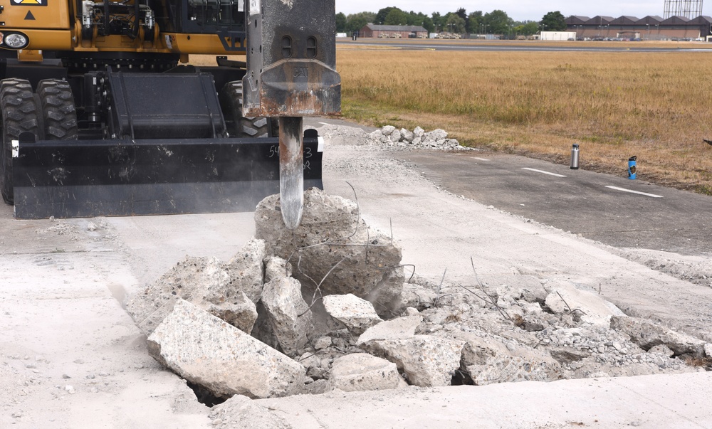 100th CES simulate repair of damaged runway during CBRNE exercise