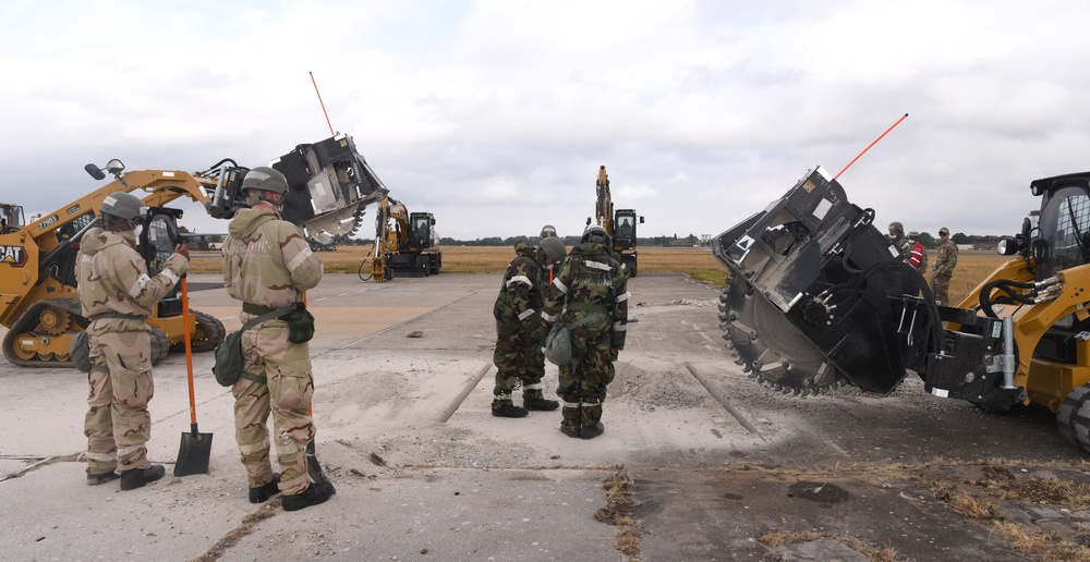 100th CES simulate repair of damaged runway during CBRNE exercise