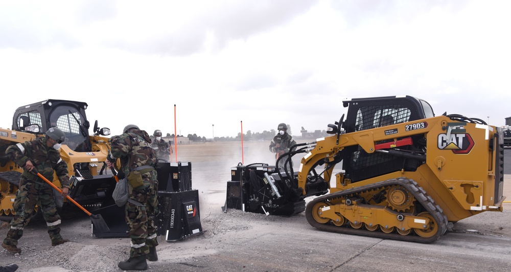 100th CES simulate repair of damaged runway during CBRNE exercise