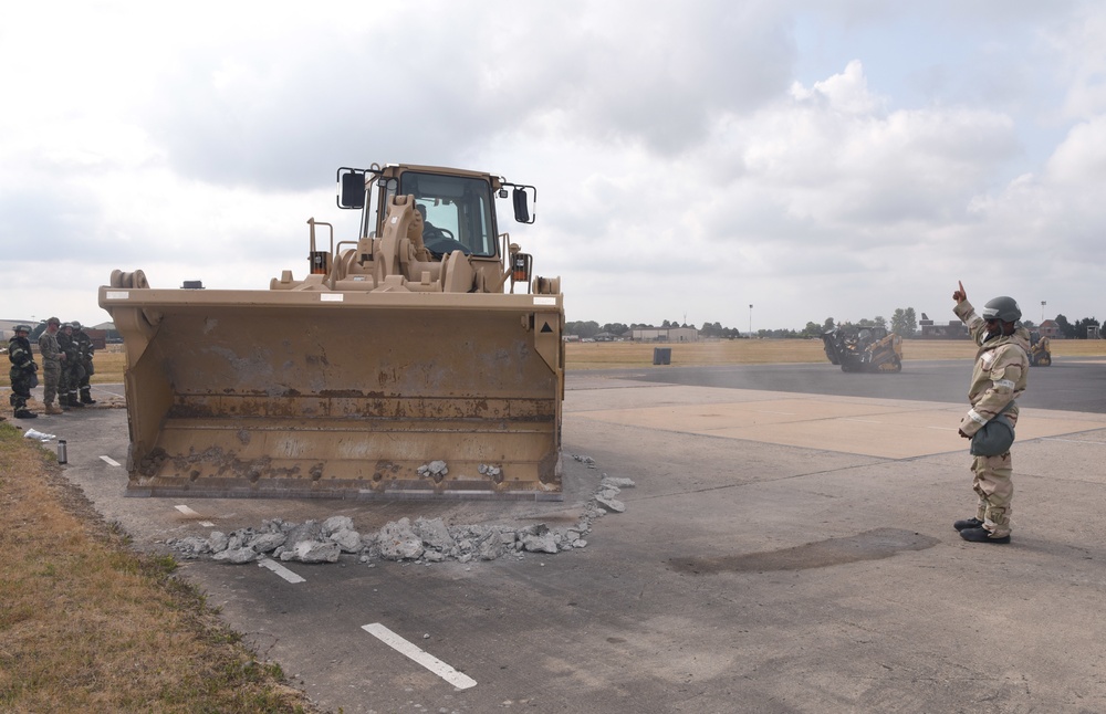 100th CES simulate repair of damaged runway during CBRNE exercise