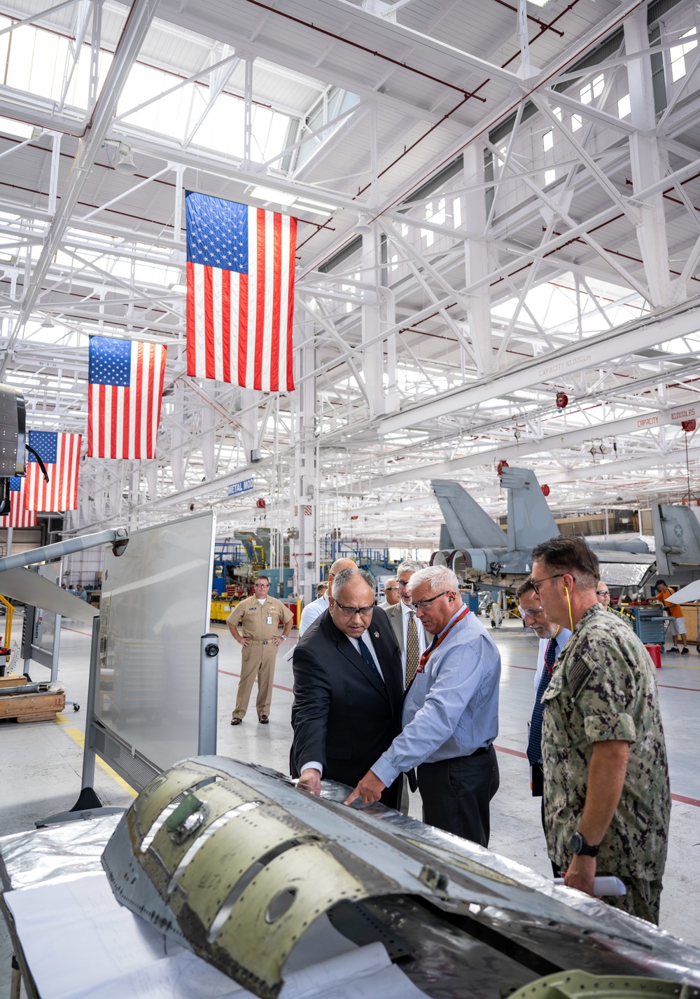 SECNAV visits the F-18 Service Life Modification line site