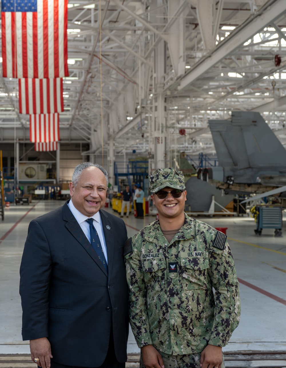 SECNAV visits the F-18 Service Life Modification line site