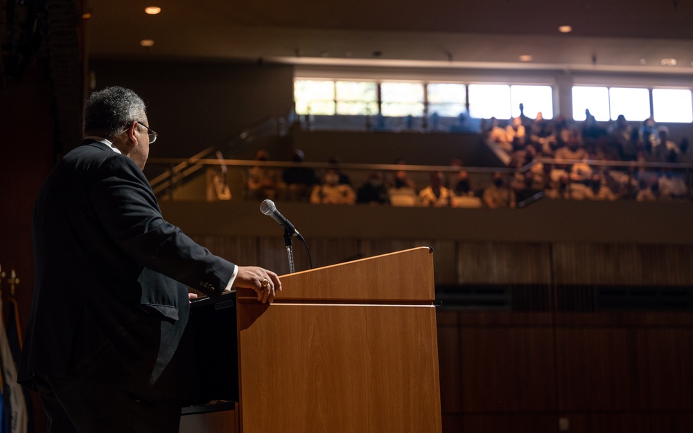 SECNAV speaks to students, faculty and staff at the Naval Postgraduate School