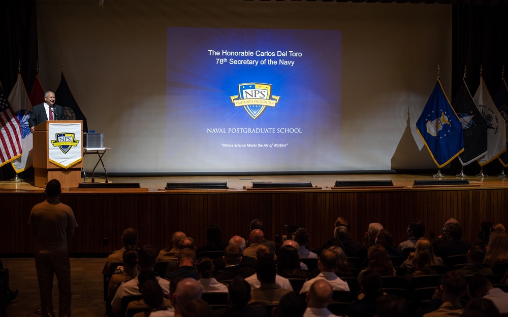 SECNAV speaks to students, faculty and staff at the Naval Postgraduate School