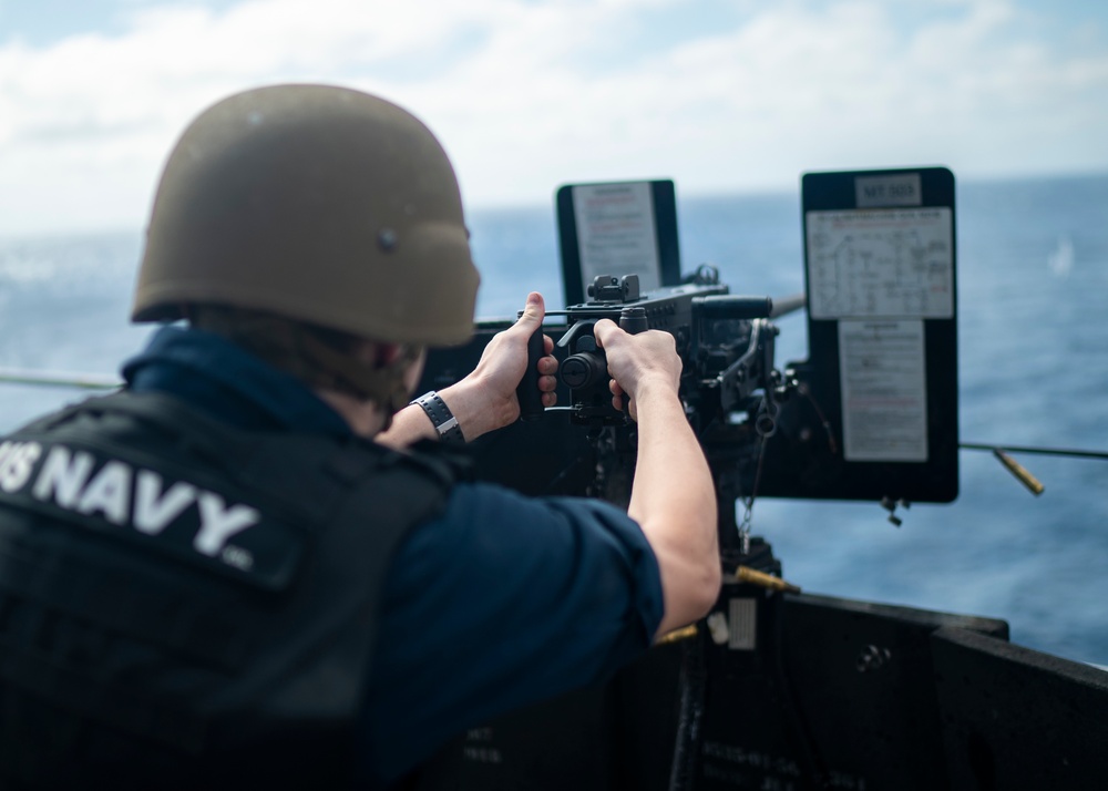 Sailors fire M2A1 .50 caliber machine gun