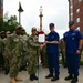 Coast Guard Vice Adm. Kevin Lunday, Atlantic Area Commander, presents the crew of the USS Hershel &quot;Woody&quot; Williams with the Coast Guard Special Operations Service Ribbon