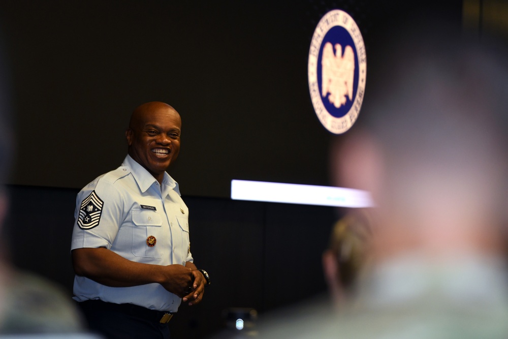 SEA Tony Whitehead speaks at the Chief Master Sergeant's Orientation Course