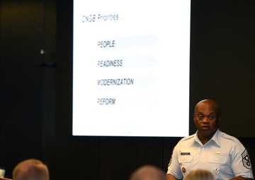 SEA Tony Whitehead speaks at the Chief Master Sergeant's Orientation Course