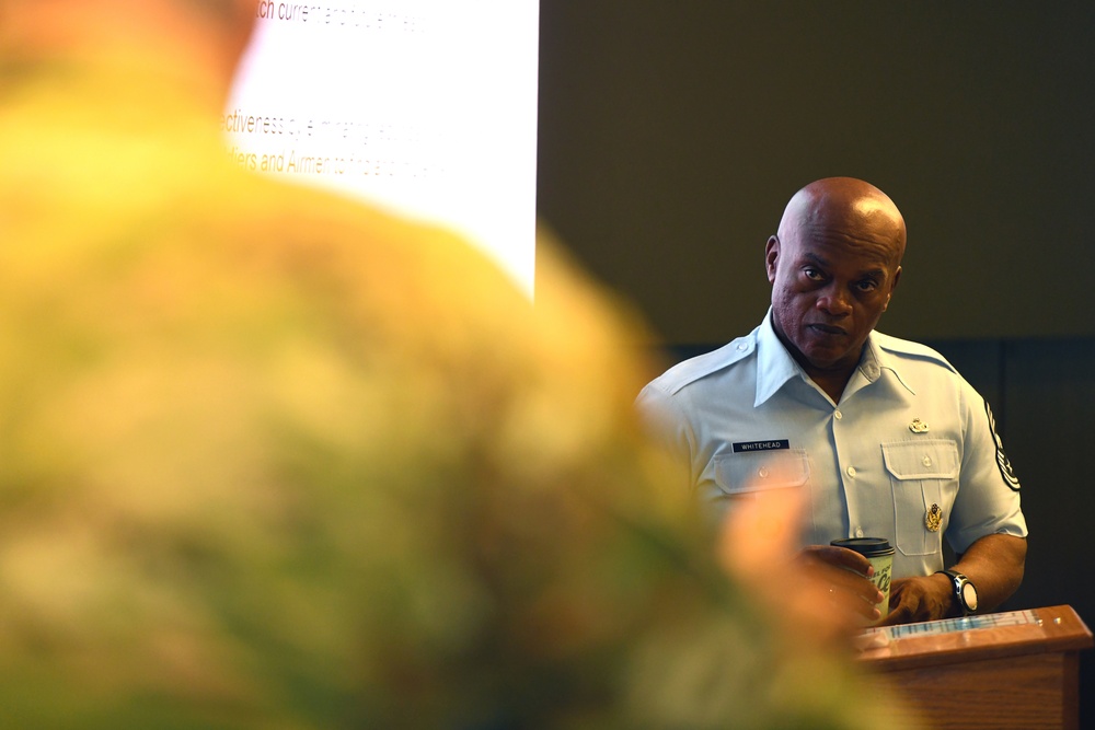 SEA Tony Whitehead speaks at the Chief Master Sergeant's Orientation Course