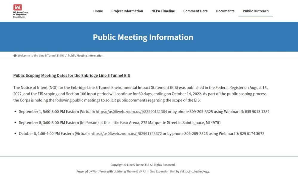Corps of Engineers schedules Enbridge Line 5 EIS public meetings