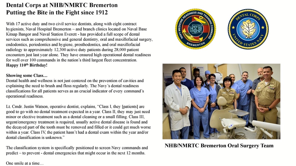 Dental Corps at NHB/NMRTC Bremerton - Putting the Bite in the Fight since 1912