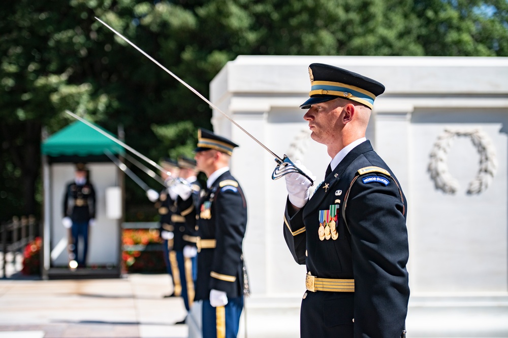 Chief of the French Army Gen. Pierre Schill Participates in an Army Full Honors Wreath-Laying Ceremony at the Tomb of the Unknown Soldier