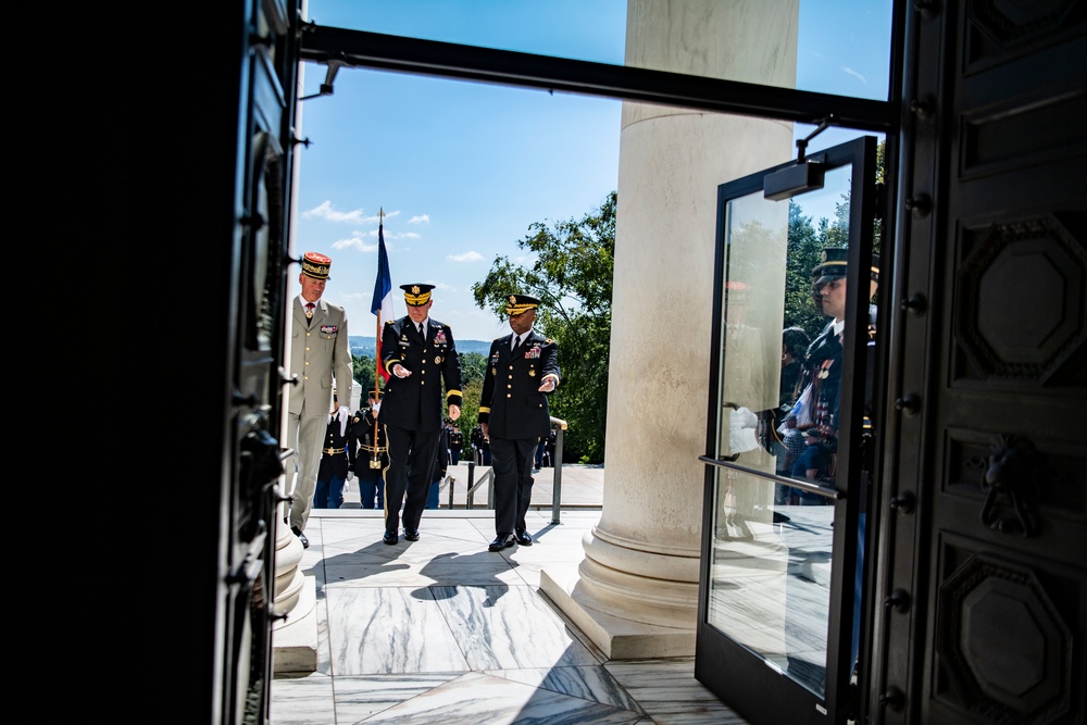 Chief of the French Army Gen. Pierre Schill Participates in an Army Full Honors Wreath-Laying Ceremony at the Tomb of the Unknown Soldier