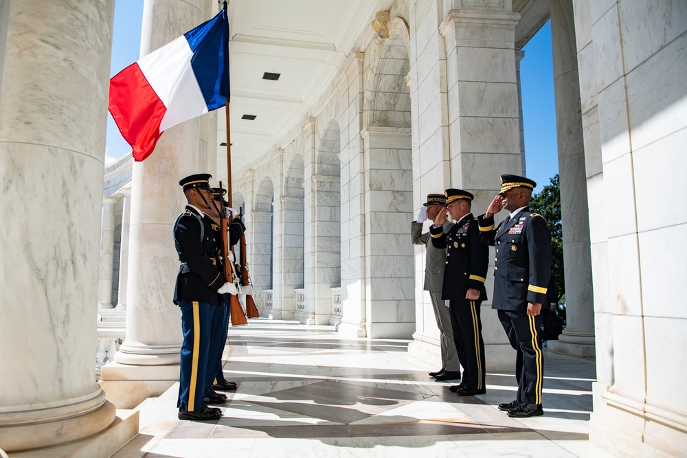 Chief of the French Army Gen. Pierre Schill Participates in an Army Full Honors Wreath-Laying Ceremony at the Tomb of the Unknown Soldier