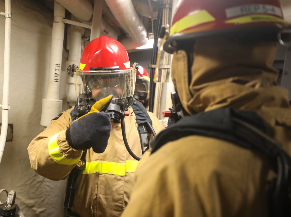 USS Barry (DDG 52) Conducts Main Space Fire Drill