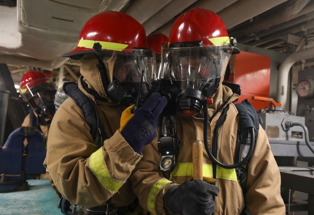 USS Barry (DDG 52) Conducts Main Space Fire Drill