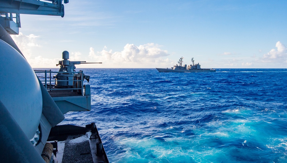 USS Ronald Reagan (CVN 76) conducts photo exercise with JMSDF