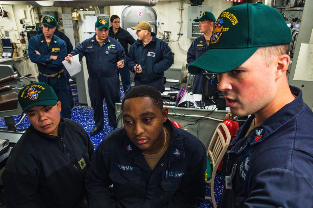 USS Paul Ignatius (DDG 117) Sailors Conduct Engineering Drills and Evolutions