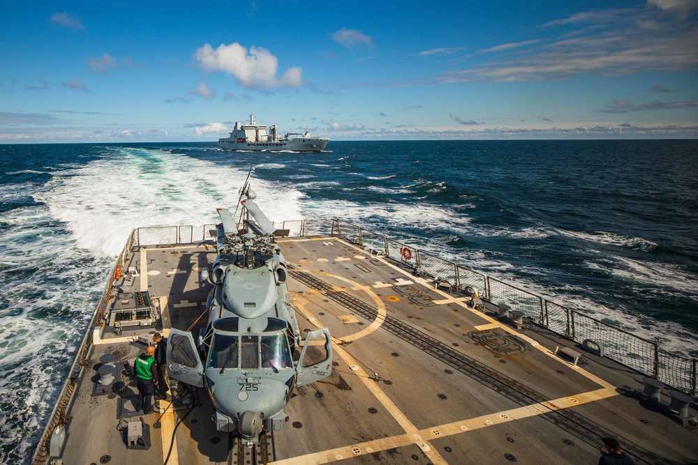 USS Paul Ignatius (DDG 117) Conducts RAS with British RFA Tiderace (A137)