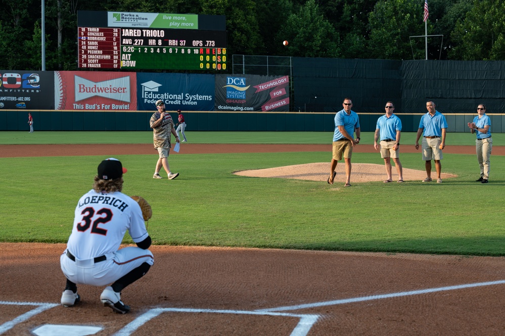 ANG OAY Airmen Throw Bowie Baysox Ceremonial First Pitch