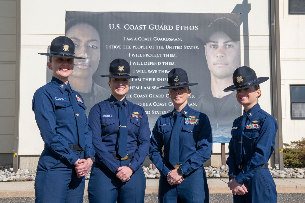 All-female company commander team picks-up recruit company Yankee-201 at U.S. Coast Guard Training Center Cape May