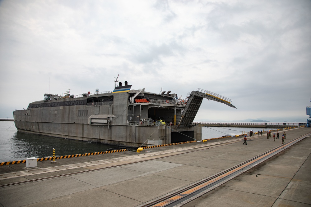 USNS Guam (T-HST-1) docks at MCAS Iwakuni in support of Exercise Orient Shield 22