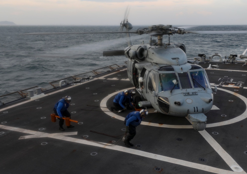 USS Barry (DDG 52) Conducts Deck Landing Qualifications with HSC-25