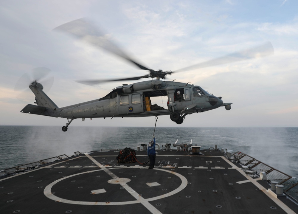 USS Barry (DDG 52) Conducts Deck Landing Qualifications with HSC-25