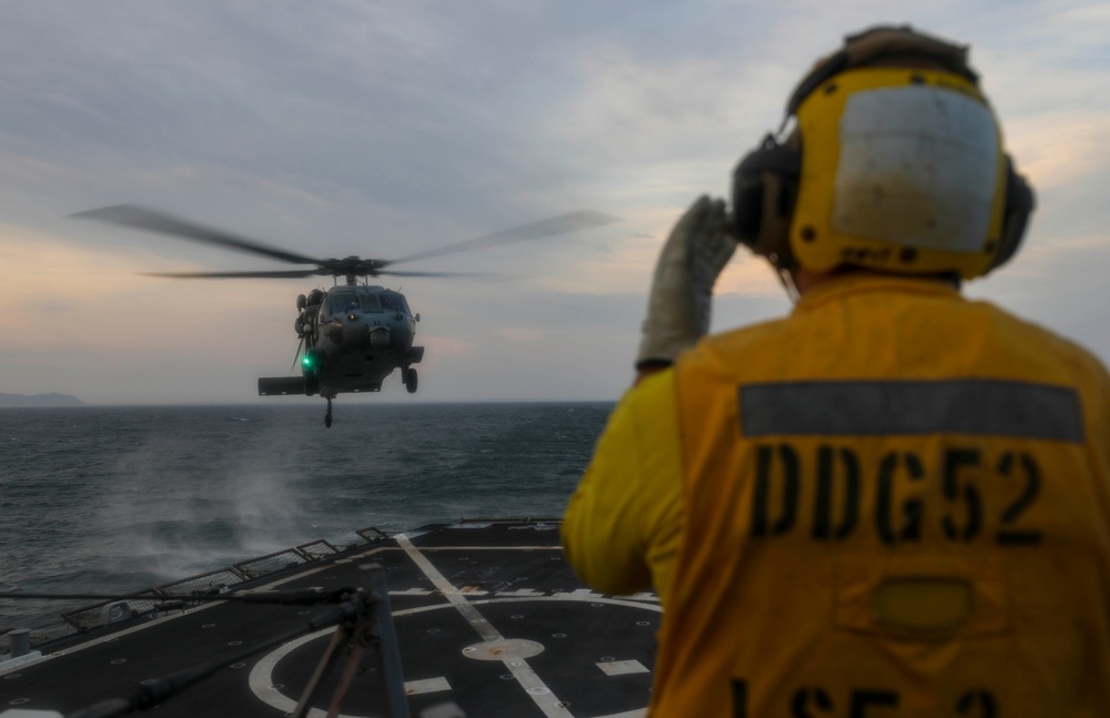 USS Barry (DDG 52) Conducts Deck Landing Qualifications with HSC-25